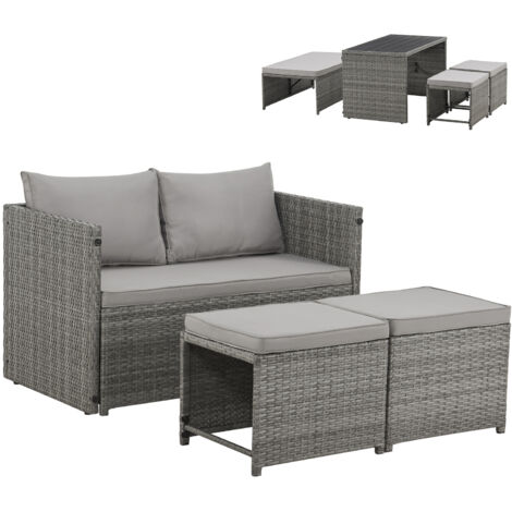 SVITA ATHINA Sitzgruppe Outdoor Gartenmöbel Set Balkonmöbel Polyrattan Grau