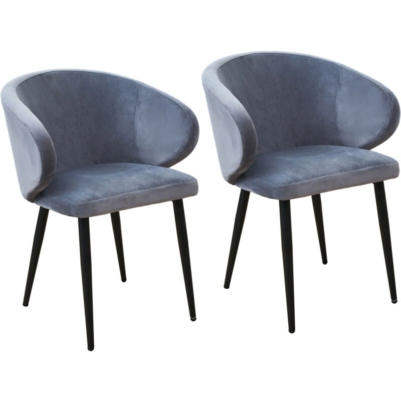 Audrey Lot de 2 chaises de salle à manger Fauteuil de cuisine avec accoudoirs Velours gris foncé - Svita