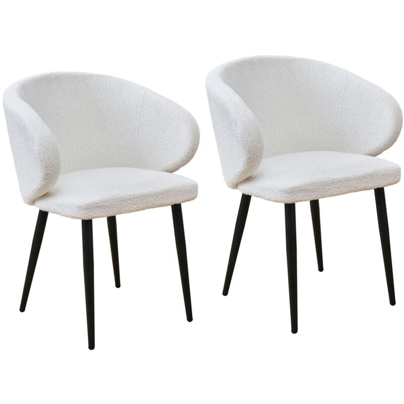 Audrey Lot de 2 chaises de salle à manger Fauteuil de cuisine avec accoudoirs Teddybouclé Blanc - Svita