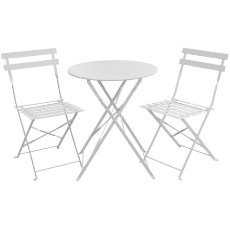 SVITA BERLIN Balkonmöbel Bistroset Stuhl Tisch Garten Bistro Cafe Metall Klappmöbel Weiß