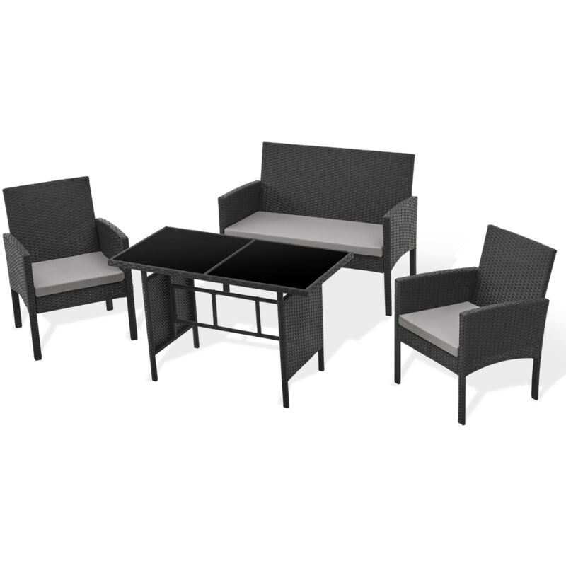 Svita - brooklyn xl Ensemble de meubles de jardin en rotin avec table, 2x fauteuils, canapé 2 places Noir