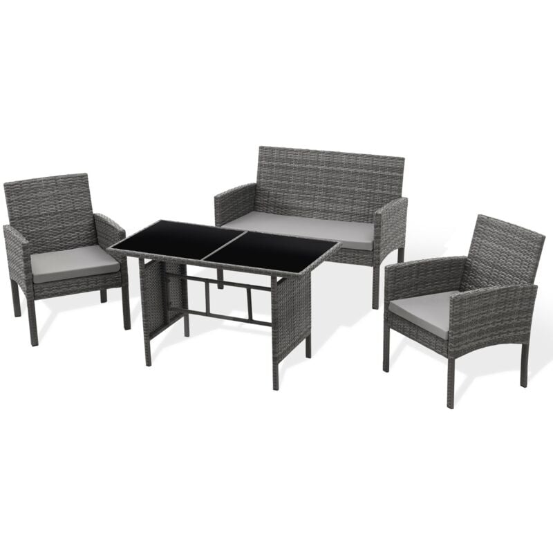 SVITA BROOKLYN XL Ensemble de meubles de jardin en rotin avec table, 2x fauteuils, canapé 2 places Gris