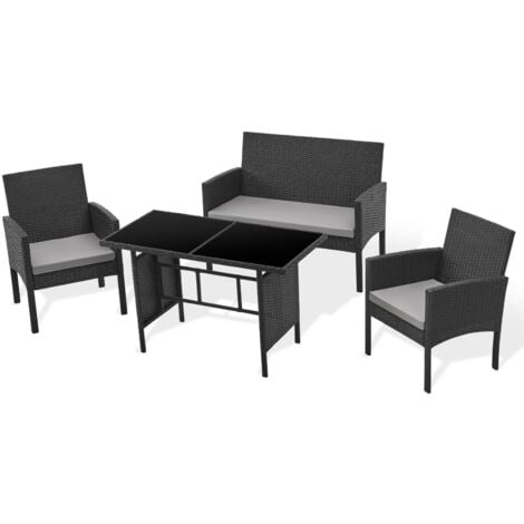 SVITA BROOKLYN XL Ensemble de meubles de jardin en rotin avec table, 2x fauteuils, canapé 2 places Noir