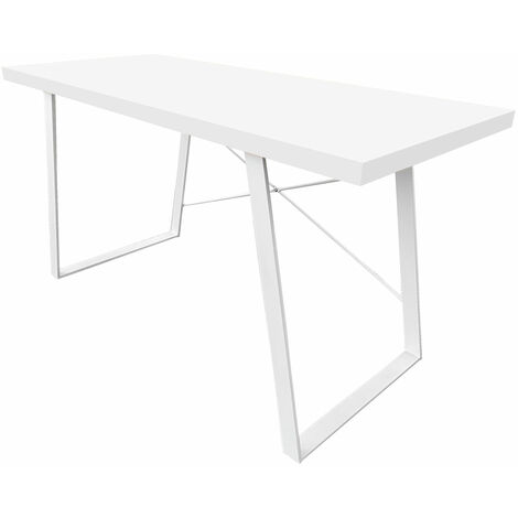 Svita – Bureau d'angle industriel blanc 140x60x75 cm – Pieds en métal – Charge max 50 kg – Montage facile – Pour espaces de travail modernes