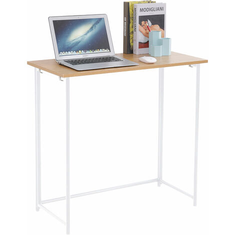 Svita – Bureau pliable étroit 80x40x76cm – Table d'ordinateur en MDF chêne – Piètement acier blanc – Conception robuste pour espaces confinés