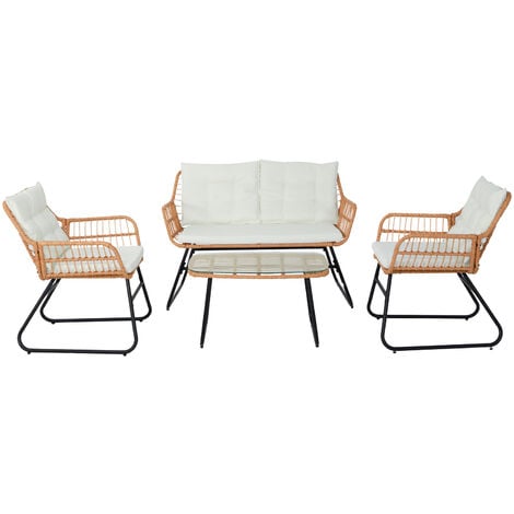 SVITA CAPRI Balkonmöbel-Set Polyrattan Sitzgruppe Outdoor 4-tlg. Gartenlounge Natur