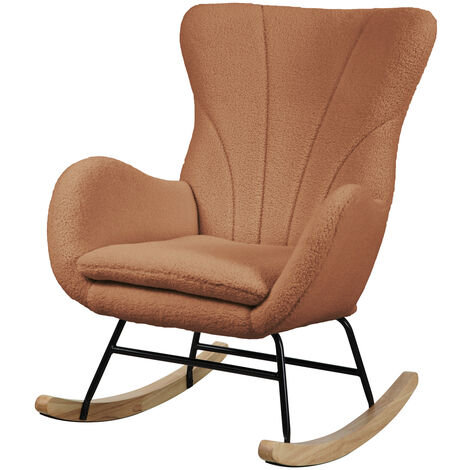 Svita – Chaise à bascule en bois avec accoudoirs – Teddyboucle marron – Dimensions 66x82x92cm – Hauteur d'assise 46cm – Capacité 120kg