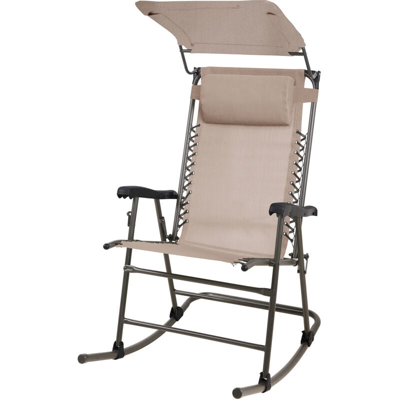 Chaise à bascule pliable Outdoor avec protection solaire appui-tête accoudoir Beige - Svita