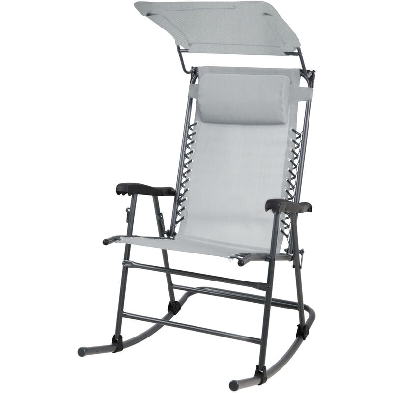 Chaise à bascule pliable Outdoor avec protection solaire appui-tête accoudoir Gris foncé - Svita