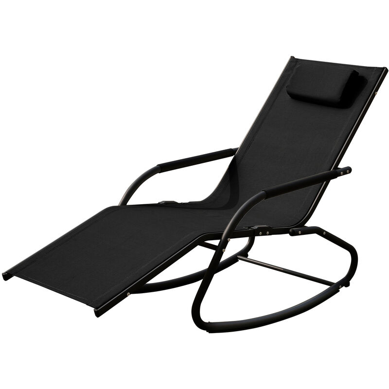 Fjon Chaise longue à bascule Chaise longue de jardin Bain de soleil Coussin Aluminium Noir - Svita