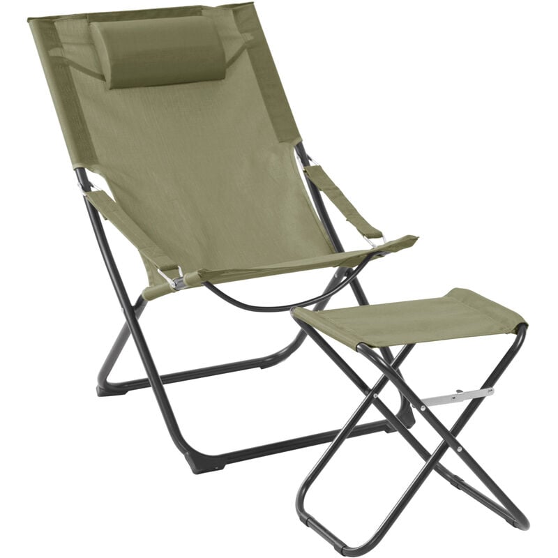 Tomra chaise longue avec tabouret chaise de plage pliante chaise de camping oreiller vert - Svita