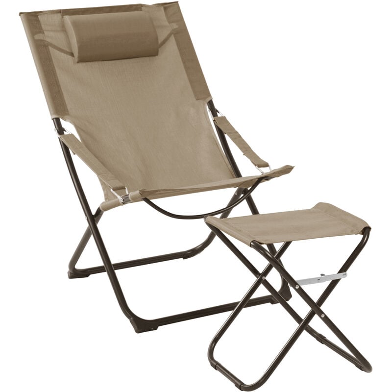 Tomra chaise longue avec tabouret chaise de plage pliante chaise de camping oreiller taupe - Svita