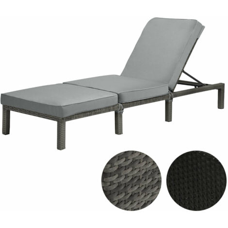 Svita – Chaise longue de jardin rembourrée pliable en polyrattan noir – Dossier réglable 5 positions – Dimensions 196 x 66 x 22 cm – Capacité 150 kg