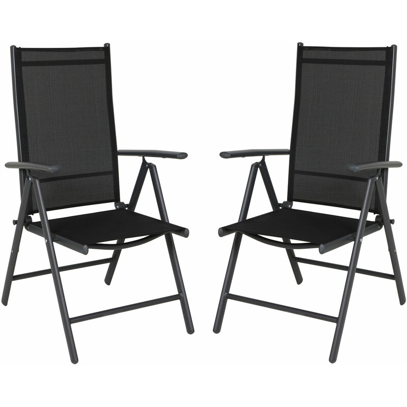 Chaises de jardin à dossier haut pliables Chaise de camping pliante, set de 2, métal noir - Svita
