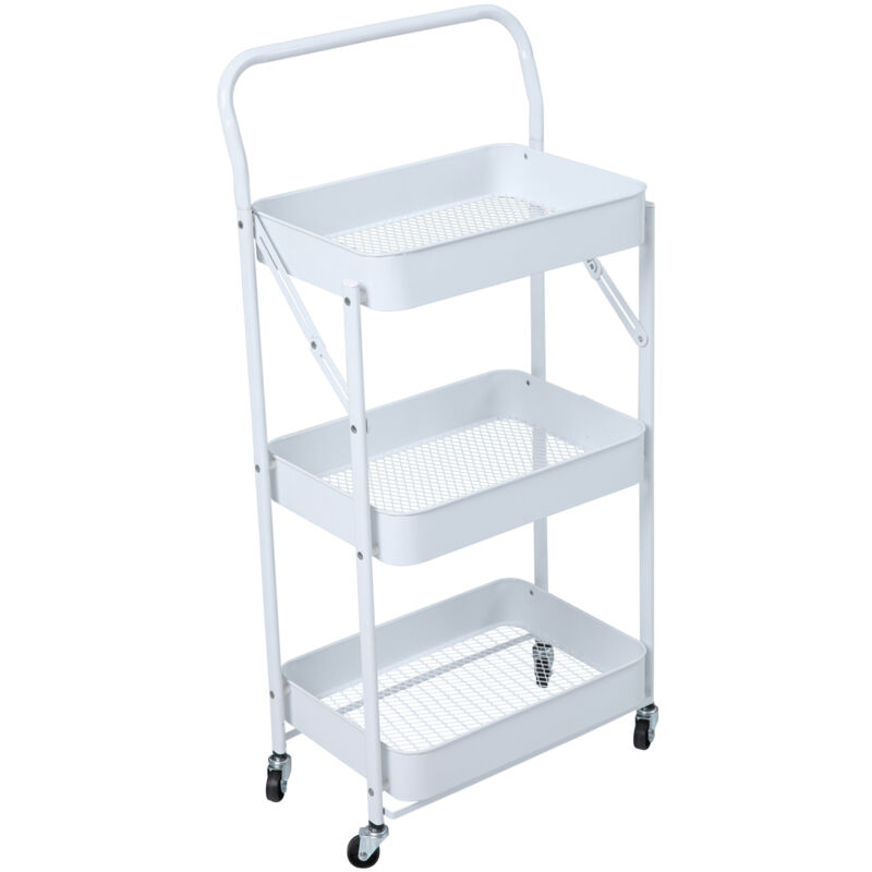 SVITA Chariot de service 3 niveaux pliable avec poignée blanche