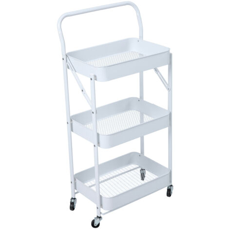 Svita – Chariot de service 3 niveaux pliable – Dimensions 45x30x95,5 cm – Acier avec revêtement en poudre – 4 roues dont 2 verrouillables