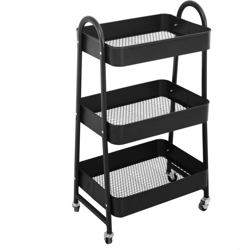 Svita - Chariot de service à roulettes 3 niveaux étagère noir