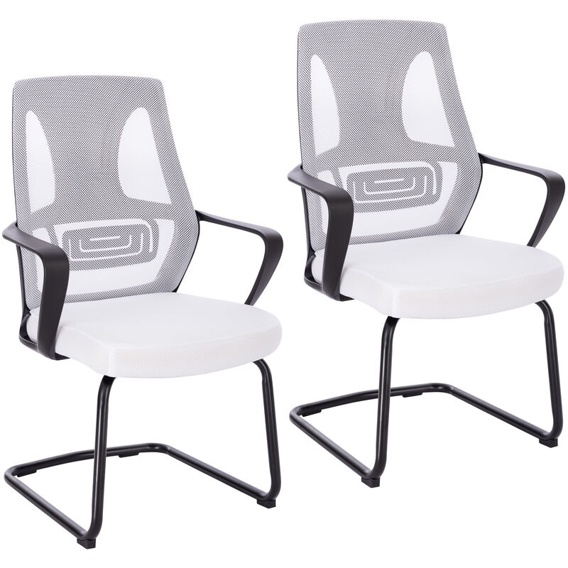 Delta Lot de 2 chaises visiteurs Chaise de conférence à piétement luge Accoudoirs Blanc - Svita