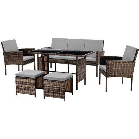 SVITA DENVER Polyrattan Gartenmöbel Set Essgruppe Lounge Esstisch Braun