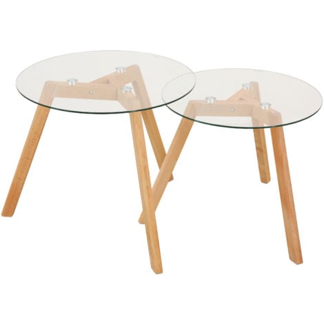 SVITA ELARA Table d'appoint Lot de 2 tables en verre Table de chevet Table de salon Naturel