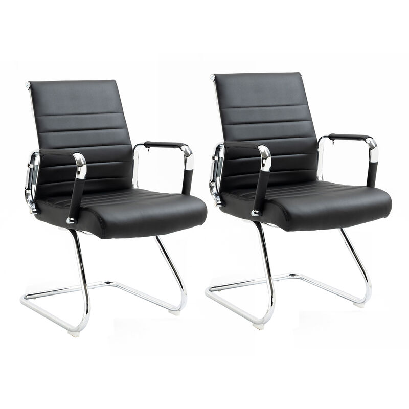 Elegance comfort Lot de 2 chaises visiteurs en similicuir Chaise à piétement luge avec accoudoirs Chaise de conférence sans roulettes Chaise à