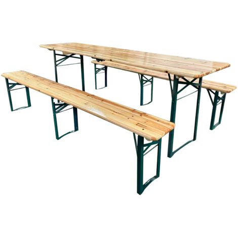 SVITA Ensemble Brasserie 3 pcs Set de table de bière pliable en bois Ensemble de fête Nature 220x50 cm