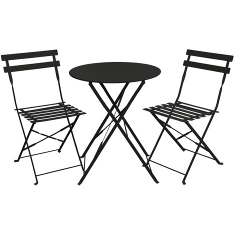 Svita – Ensemble table et chaises de jardin pliants en métal noir – 2 places – Table ronde Ø 60 cm – Résistant aux intempéries – Rangement facile