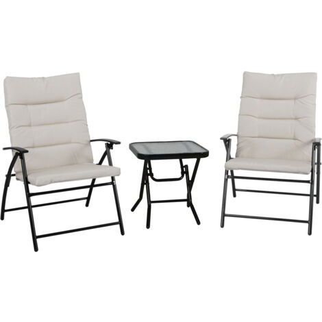 Svita – Ensemble de jardin 3 pièces pliant – Table d'appoint avec plateau en verre – Chaises rembourrées en polyester – Pour balcon et camping