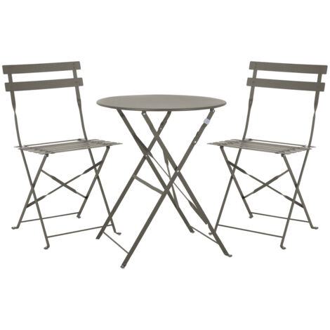Svita – Ensemble de bistrot 2 places – Table ronde Ø 60 cm et chaises pliantes en métal taupe – Résistant aux intempéries – Design classique