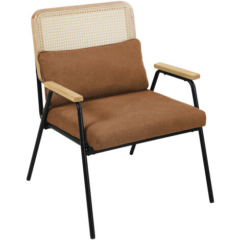Svita – Fauteuil lounge en rotin marron – Dimensions 62x66x83 cm – Accoudoirs en bois – Housse en polylinène – Confort moderne et élégant