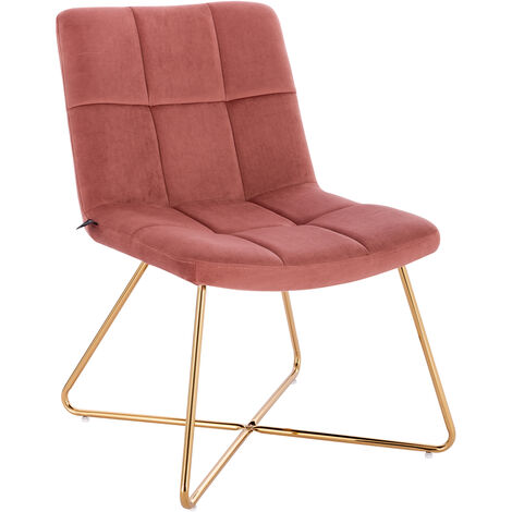 Svita – Fauteuil lounge rembourré sans accoudoirs – Garniture velours vieux rose – Pieds en métal doré – Dimensions 58x64x82 cm