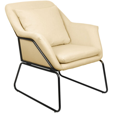Svita – Fauteuil rembourré relax en tissu beige – Dimensions 64x68x82 cm – Siège extra large – Charge max 150 kg – Cadre métallique stable