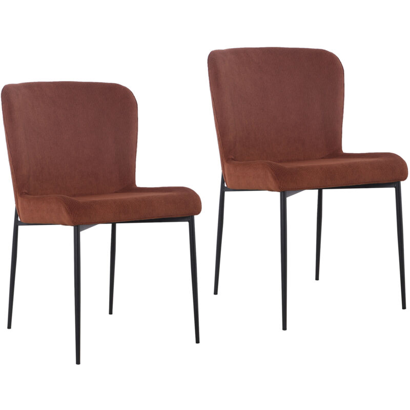 Freddie Lot de 2 chaises de salle à manger avec housse en cordon et pieds en métal Marron - Svita