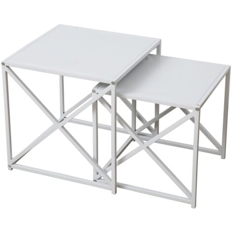 SVITA GEMO Table d'appoint Lot de 2 tables basses Table de salon Table métallique blanc