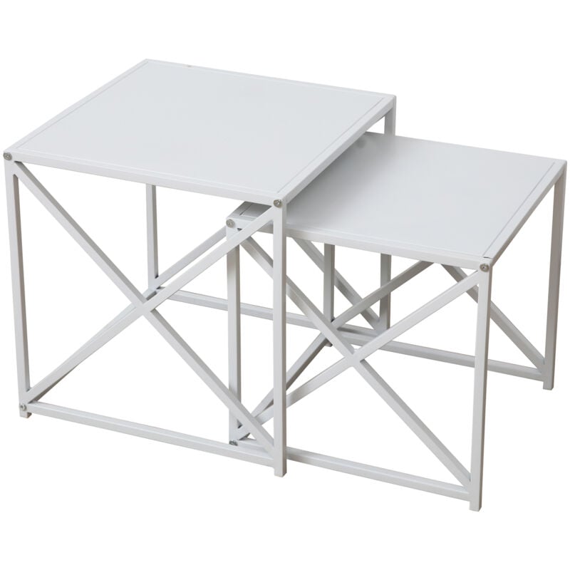 Gemo Table d'appoint Lot de 2 tables basses Table de salon Table métallique blanc - Svita