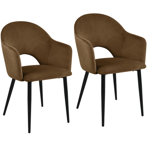 SVITA HAILEY 2er Set Esszimmerstühle Küchen-Sessel gepolstert Samt Braun
