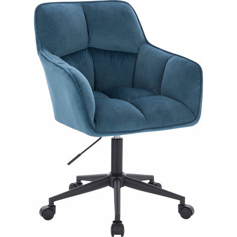 Chaise de bureau velours bleu avec roulettes - ROBINE