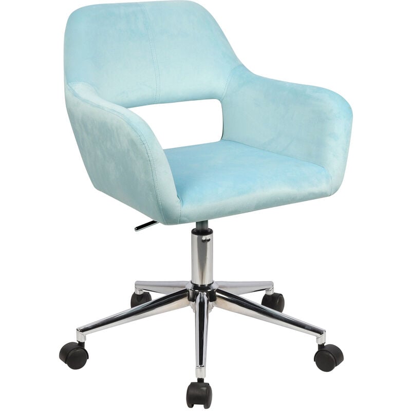 Jill Chaise pivotante réglable en hauteur avec accoudoirs et roulettes Tissu Velours Revêtement bleu - Svita
