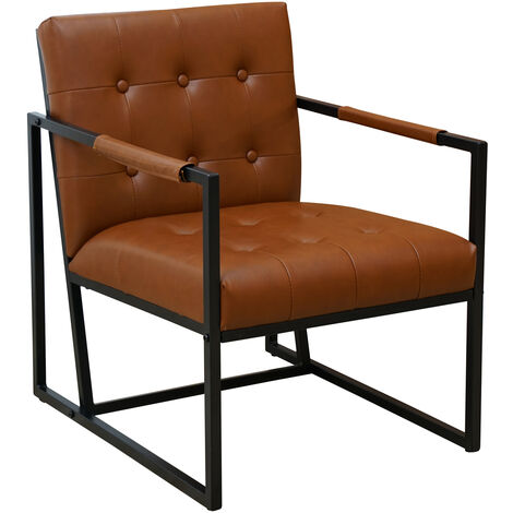 SVITA JONES Fauteuil de cocktail lounge rembourré avec cadre en acier similicuir brun