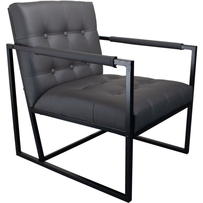 Svita - jones Fauteuil cocktail lounge rembourré avec cadre en acier similicuir gris foncé