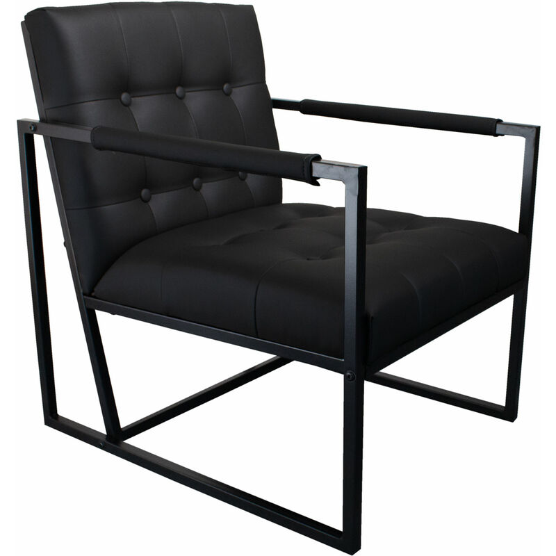 Jones Fauteuil de cocktail lounge rembourré avec cadre en acier similicuir noir - Svita