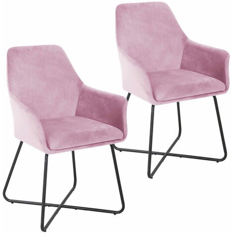 HOMCOM Lot de 2 fauteuil coquillage Fauteuil rose Fauteuil de salon Chaise  en velours pieds métal dorés effilés dim. 67l x 64P x 77H cm rose