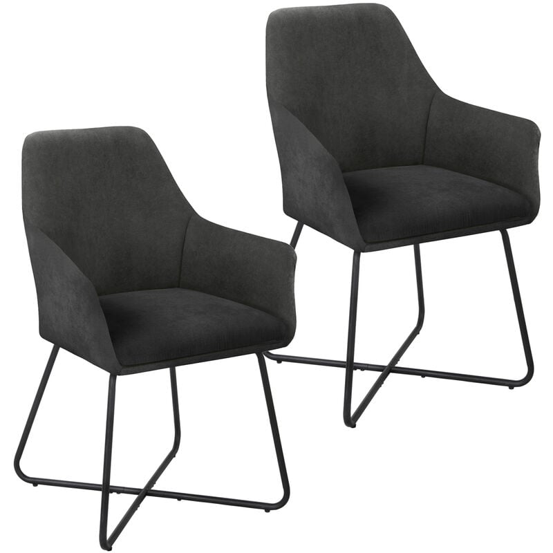SVITA JOSIE Dining Lot de 2 chaises de salle à manger Fauteuil Chaise rembourrée Tissu Gris foncé