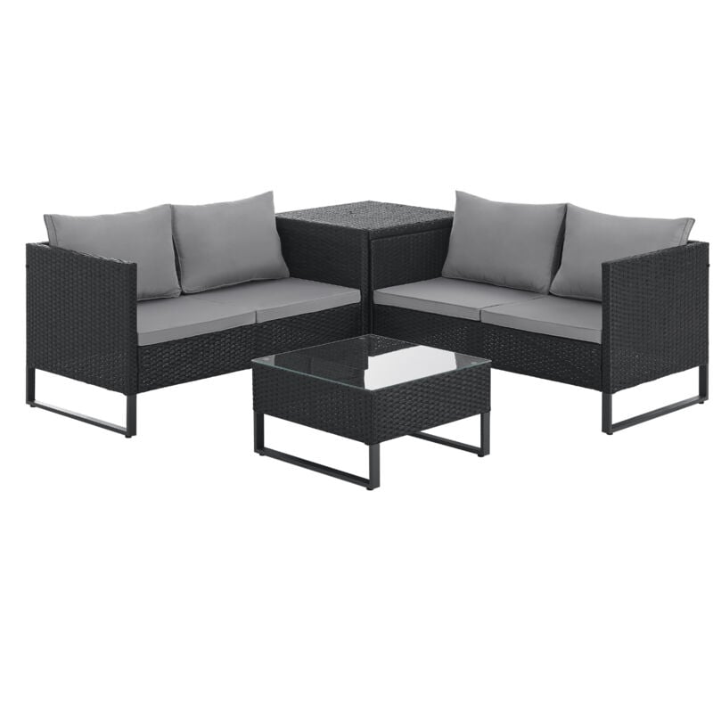 Kansas salon de jardin en rotin salon de jardin canapé en polyrotin noir - Svita