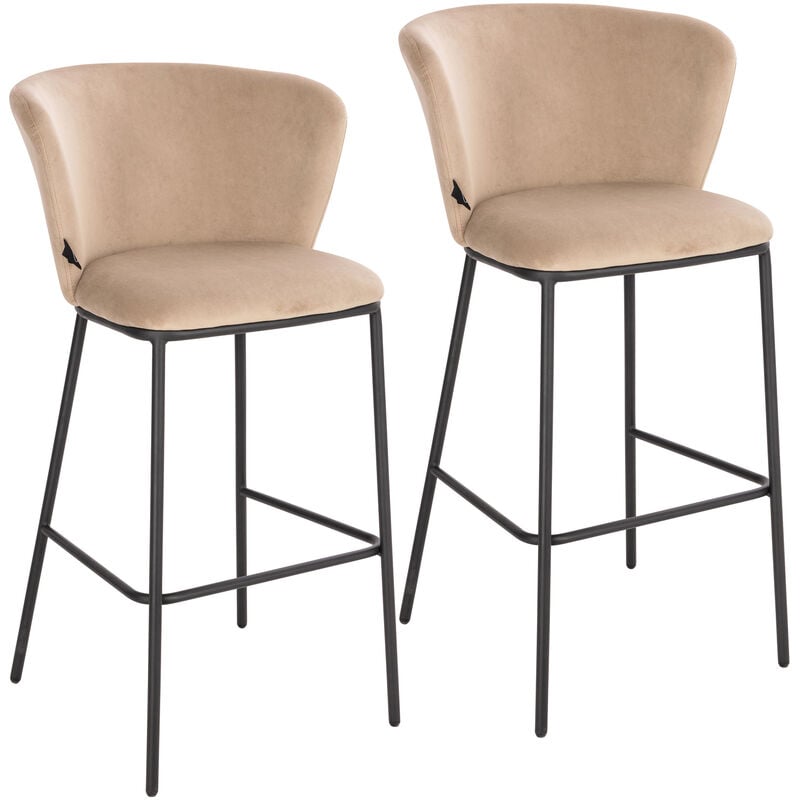 Svita - kate lot de 2 tabourets de bar dossier repose-pieds comptoir chaise tabourets de cuisine velours taupe