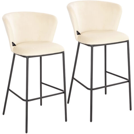 SVITA KATE Lot de 2 Tabourets de Bar Dossier Repose-Pieds Comptoir Chaise Tabourets de Cuisine Velours Beige