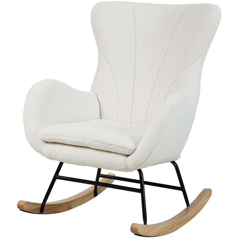 Knut chaise à bascule patins en bois avec accoudoirs teddy boucle blanc - Svita