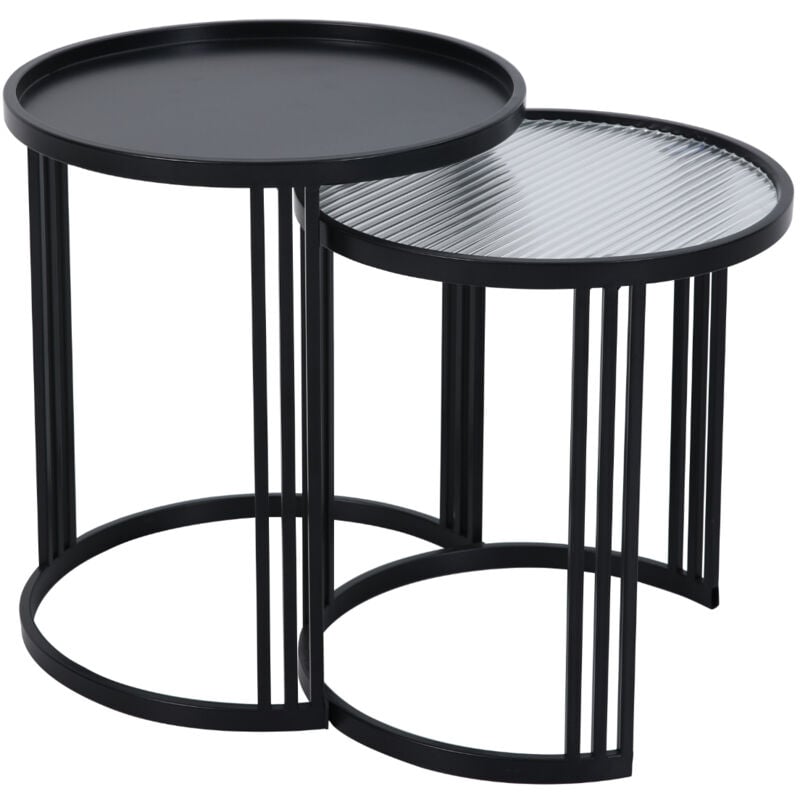 Svita - ladar Lot de 2 tables d'appoint tables basses rondes Noir