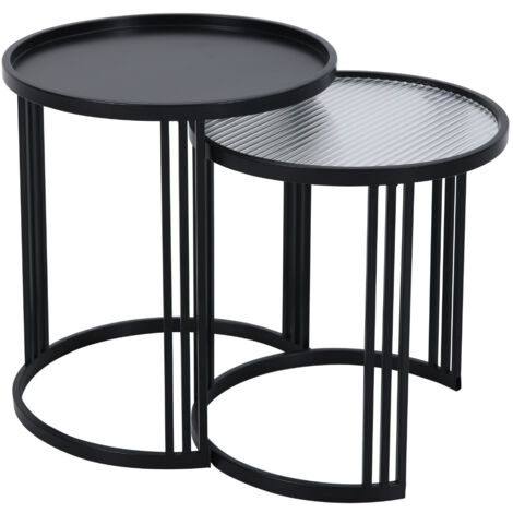 SVITA LADAR Lot de 2 tables d'appoint tables basses rondes Noir