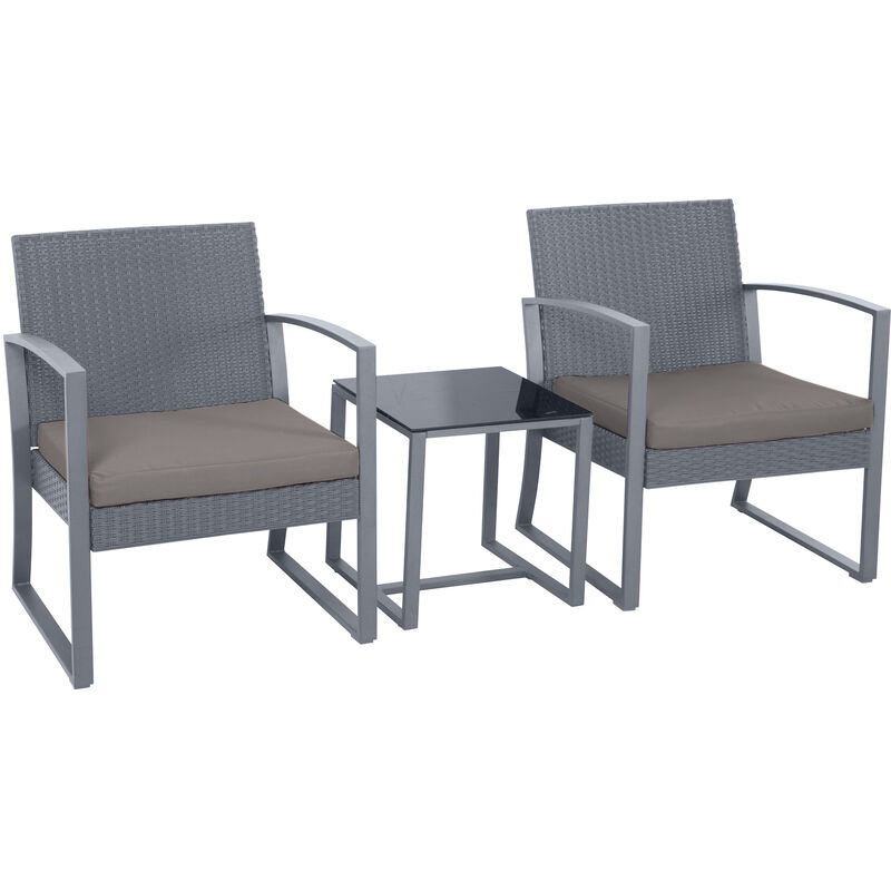 Lois Poly rotin Salon de jardin Ensemble table et fauteuils Gris - Svita